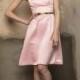 Light Pink Crystal Satin Strapless Knee Length Bridesmaid Dress