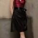 Gem Double V-neck Knee Length Bridesmaid Dress with Black Satin Ribbon