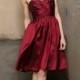 Burgundy Taffeta Knee Length Bridesmaid Dress with Pockets