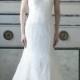 romantic illusion lace low v back sheath bridal wedding dress