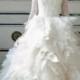 sweetheart sheer 3/4 length sleeved ruffles ball gown wedding dress