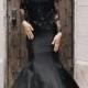 2015 black color illusion lace long sleeved mermaid wedding dress