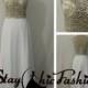 Gold Rhinestone Beaded Illusion Top Low Back White Long Chiffon Evening Prom Dress