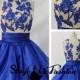 Blue Nude Floral Embellished Top High Neck Ruched Homecoming Dress 2015