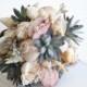 MERMAIDS DELIGHT.beach Wedding Bouquet Shells And Ivory Garden Roses With Pearls In Clams
