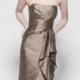 Strapless Acorn Silk Knee Length Skirt with Cascade Drape Dress