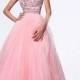 Cap Sleeve A-line Beaded Bodice Long Prom Dresses with V-back
