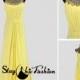 Jeweled Sheer High Neck Yellow Long Chiffon Formal Dress 2014