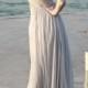 Grey Floor Length Evening Gown with Jeweled Square Neckline