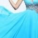 Plunging V-neck and V-back Long Prom Dresses with Beaded Waist