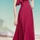 Virtual Pink One-shoulder Beaded Flutter Detail Long Ruffled Chiffon Prom Dress