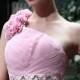 Pink One Shoulder Long Evening Dress with Bead Sash