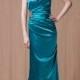 Turquoise Short Sleeve Floor Length Side Draped Evening Dress