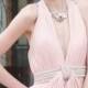 Pale Pink Low V-Neck Prom Evening Gown with Silver Belt