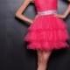 Pink One Shoulder Tulle Short Prom Dresses with Empire Waist