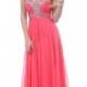 Coral Strapless Sweeetheart Beaded Empire Waist Long Prom Dresses