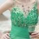 Spring Green Floral Spaghetti Strapped Prom Evening Gown