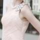 Light Pink One Shoulder Evening Dress with Silver Beads
