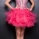 Watermelon Sweetheart Beaded Tulle Short Prom Dresses with Layers Skirt
