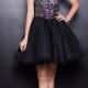 Black Strapless Sweetheart Beaded Short Prom Dresses with A-line Layers Skirt