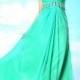 Blue Green Beaded Bateau Neckline Prom Dresses with Keyhole Back