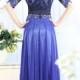 Off-the-shoulder Beaded Lace Appliques Blue Prom Dress