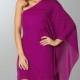MM Couture Draped Long Sleeve One-Shoulder Formal Evening Dressc