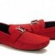 Louis Vuitton LV Initials Red Men's Pane Leather Loafers Shoes