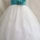 Flower Girl Dresses - IVORY With Teal Rose Petal Dress (FD0PT) - Wedding Easter Bridesmaid - For Baby Children Toddler Teen Girls