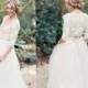 JOL254 sexy plunging v neck illusion lace 3/4 length sleeves tulle wedding dress