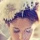 Birdcage Veil, Feather Fascinator, Bridal Hair Accessory, Head Piece, Wedding Veil, Swarovski Crystal, Flower, Blusher Veil, Ivory White