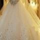 2013 Romantic Diamonds Studded Strapless Sweetheart 2 M Cathedral Train Wedding Dress