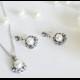 art deco clear crystal swarovski pearl rhinestone tibetan silver plated necklace earring post wedding bridal bridesmaids jewelry set gift