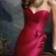 Cherry Satin Knee Length Bridesmaid Dress with Strapless Sweetheart Bodice