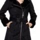 Black suede with faux black mink cashmere long suede coat