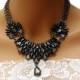 Black Necklace, Black Rhinestone Necklace, Statement Necklace, Crystal Necklace Earring Set, Black Smokey Bib Necklace