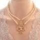 Rose gold bridal necklace -Vintage inspired art deco Swarovski crystal rhinestone bridal pendant necklace -Vintage style -Wedding jewelry