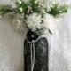 Black lace covered half gallson ball mason jar vase wedding decoration, engagement, anniversary or home deocration