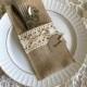 10 burlap and lace rustic silverware holder, wedding, bridal shower, tea party table decoration
