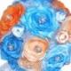 Blue and orange Bridal bouquet, Artificial Wedding bouquet, Paper Bouquet, Wedding party bouquets, Fake flower bouquet, blue silk bouquets