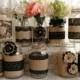 10x rustic burlap and black lace covered mason jar vases wedding decoration, bridal shower, engagement, anniversary party decor