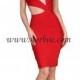 Norboe Red Keyhole Celebrity One Shoulder Bandage Dress