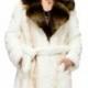 Faux cross pattern white fox fur with brown bunny fur collar long women coat