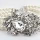 Stunning Antique Silver Rhinestone And Pearl Wedding Bracelet