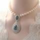 Bridal statement necklace-Vintage inspired art deco Swarovski crystal rhinestone pendant necklace -Swarovski crystal and pearl necklace