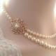 Bridal necklace-Rose gold vintage inspired art deco Swarovski crystal rhinestone bridal necklace -Swarovski crystal and pearl necklace