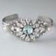 Wedding Bracelet - Bridal Bracelet, Something Blue, Cuff Bracelet, Crystal Bracelet, Swarovski Crystals and Pearls, Gatsby Style - HELENA