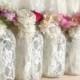 PinKyJubb lace and burlap mason jar vases tea candles