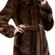 Faux dark brown mink fur with hat women middle coat