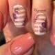 Nail Art: Pink/coral Gelpolish And Striped Nails With Flowers